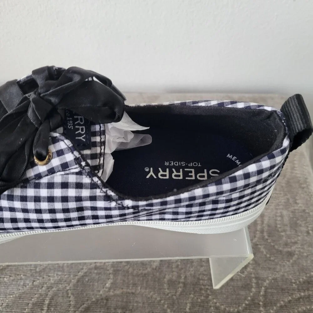 NWT - Sperry Top Sider Tennis Shoes Black/White Gingham Satin Laces (Size: 6.5)